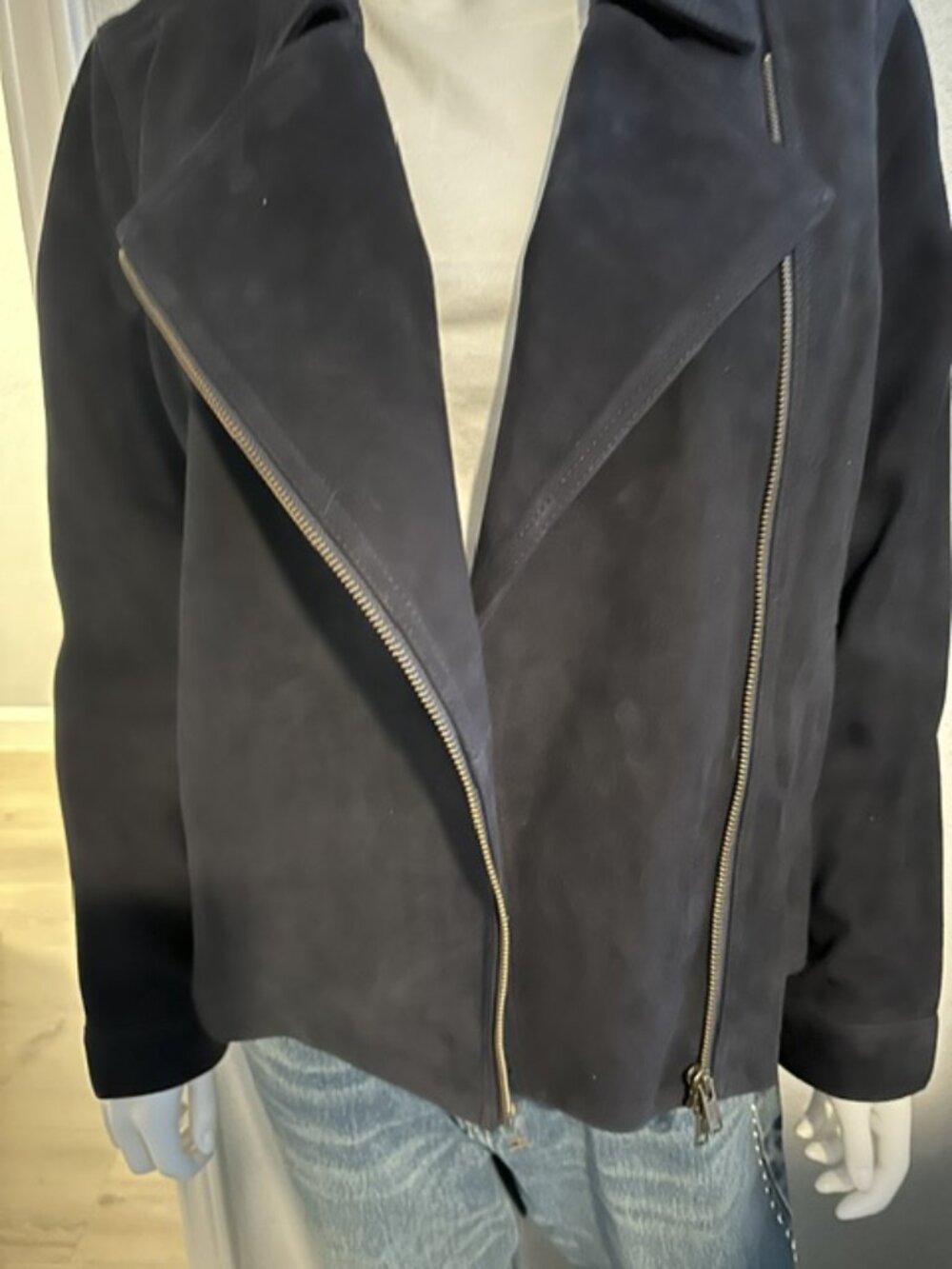Eileen Fisher Genuine Suede Leather Moto Jacket